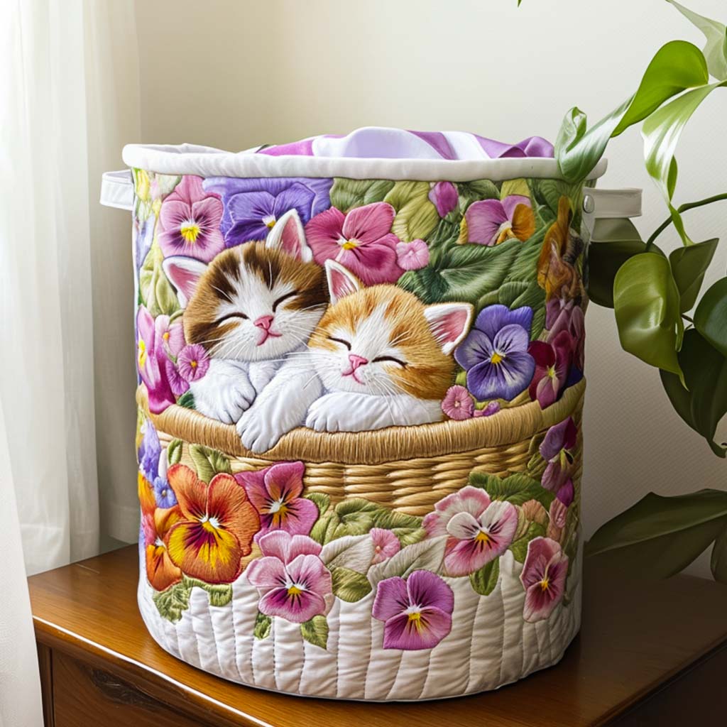 Quilted Laundry Basket - Feline Chaos