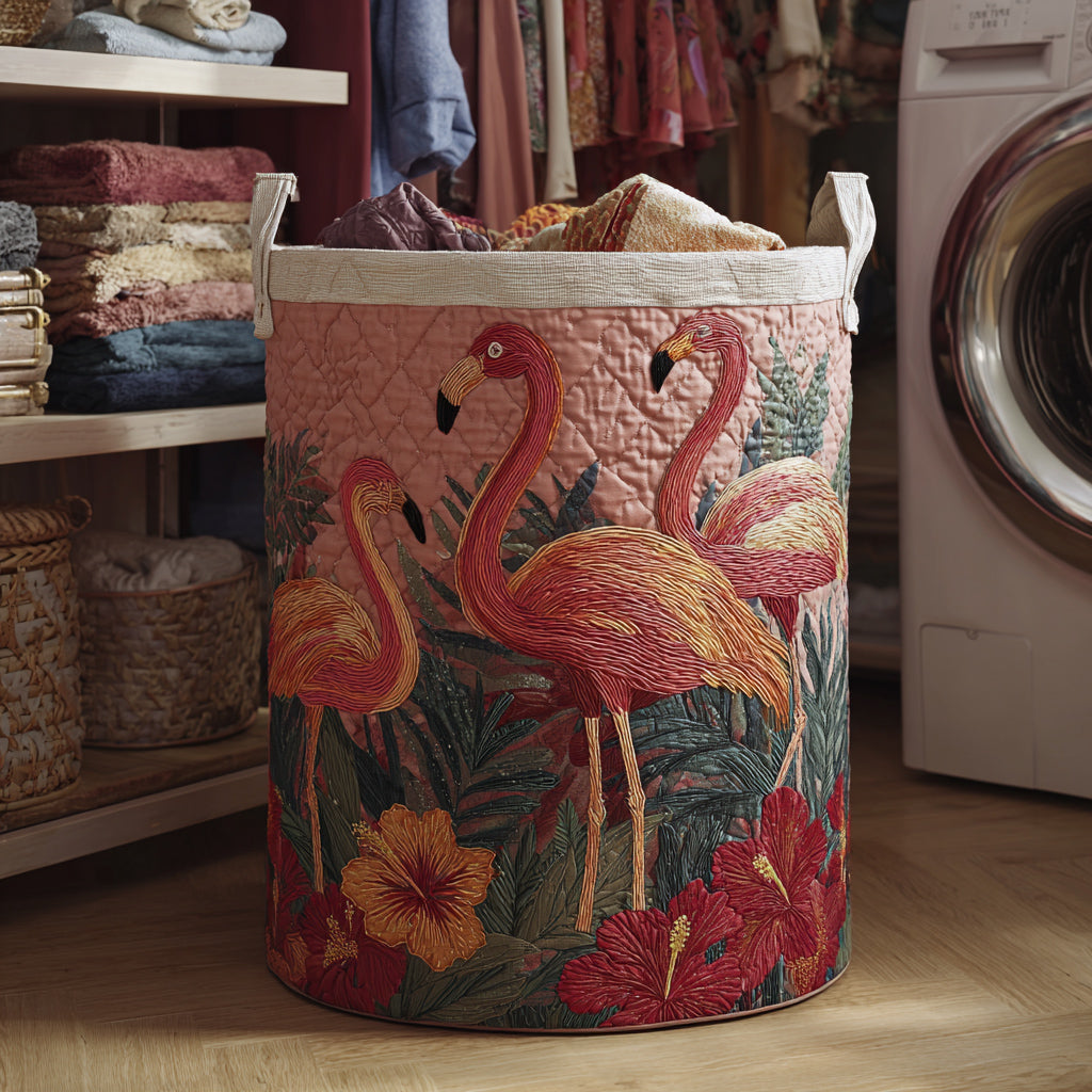 Quilted Laundry Basket - Flamingos in the Sun