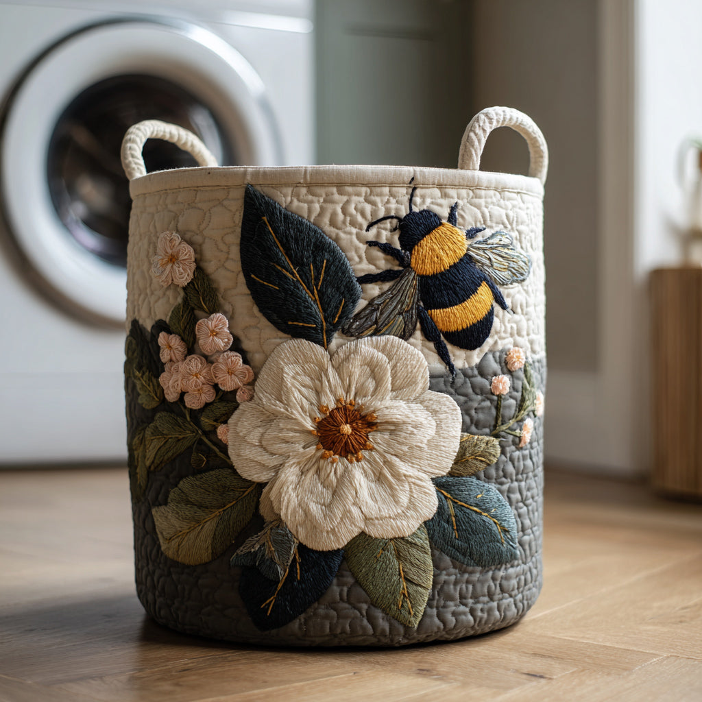 Quilted Laundry Basket - Floral Bee