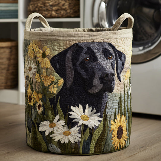 Quilted Laundry Basket - Floral Black Lab