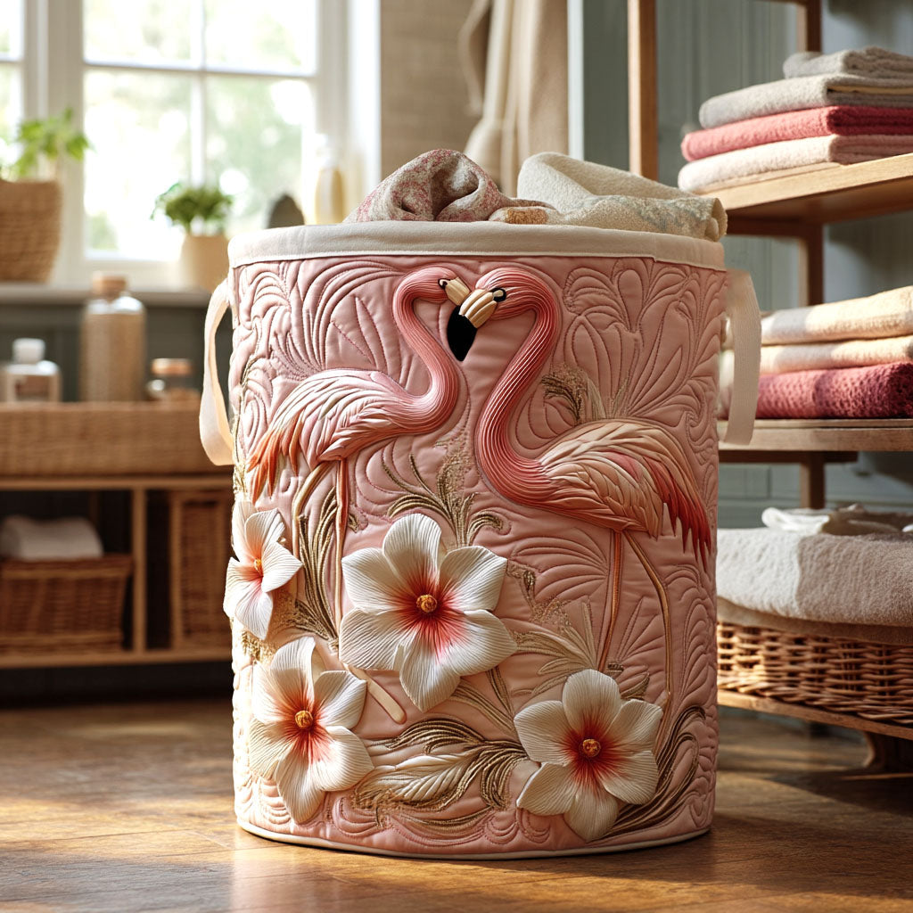 Quilted Laundry Basket - Floral Flamingo