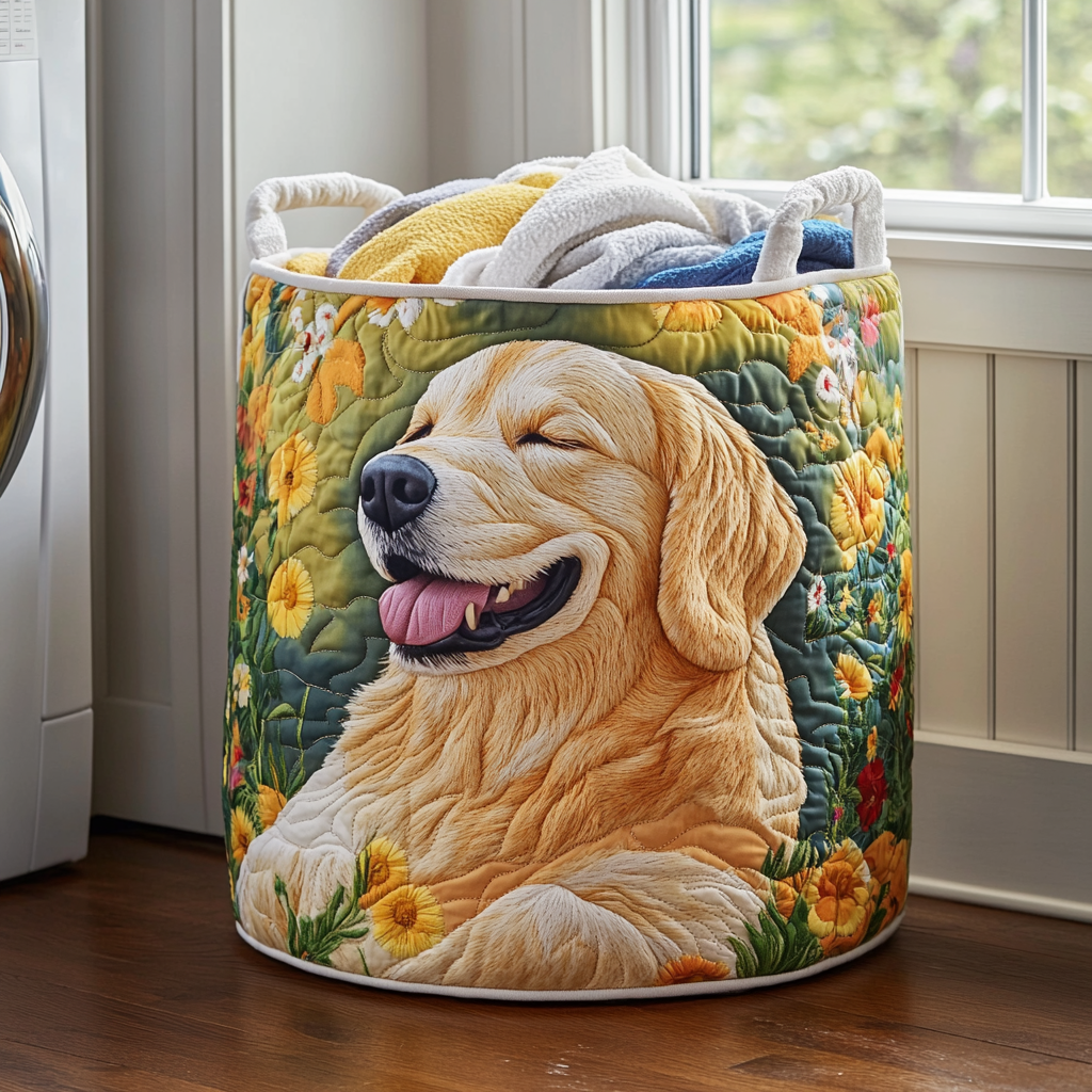 Quilted Laundry Basket - Floral Golden Retrievers