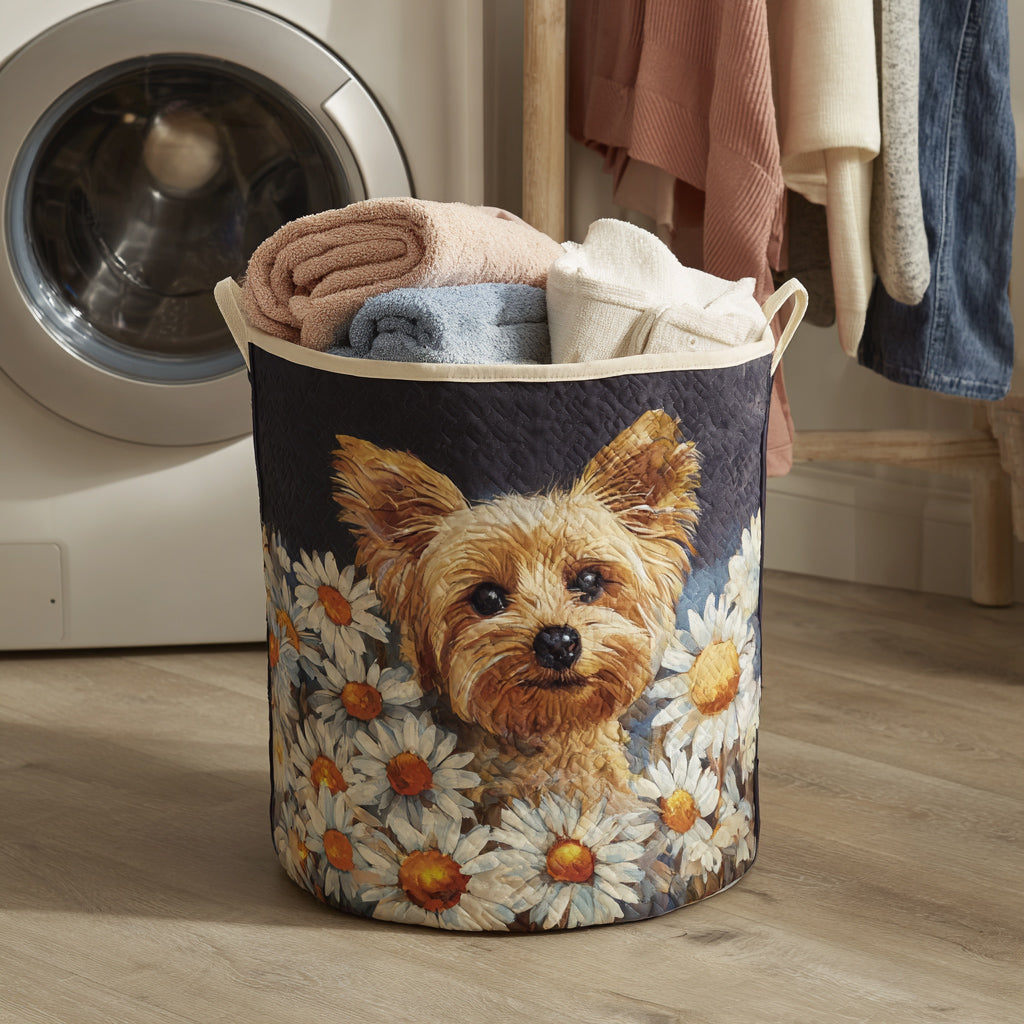 Quilted Laundry Basket - Floral Yorkie