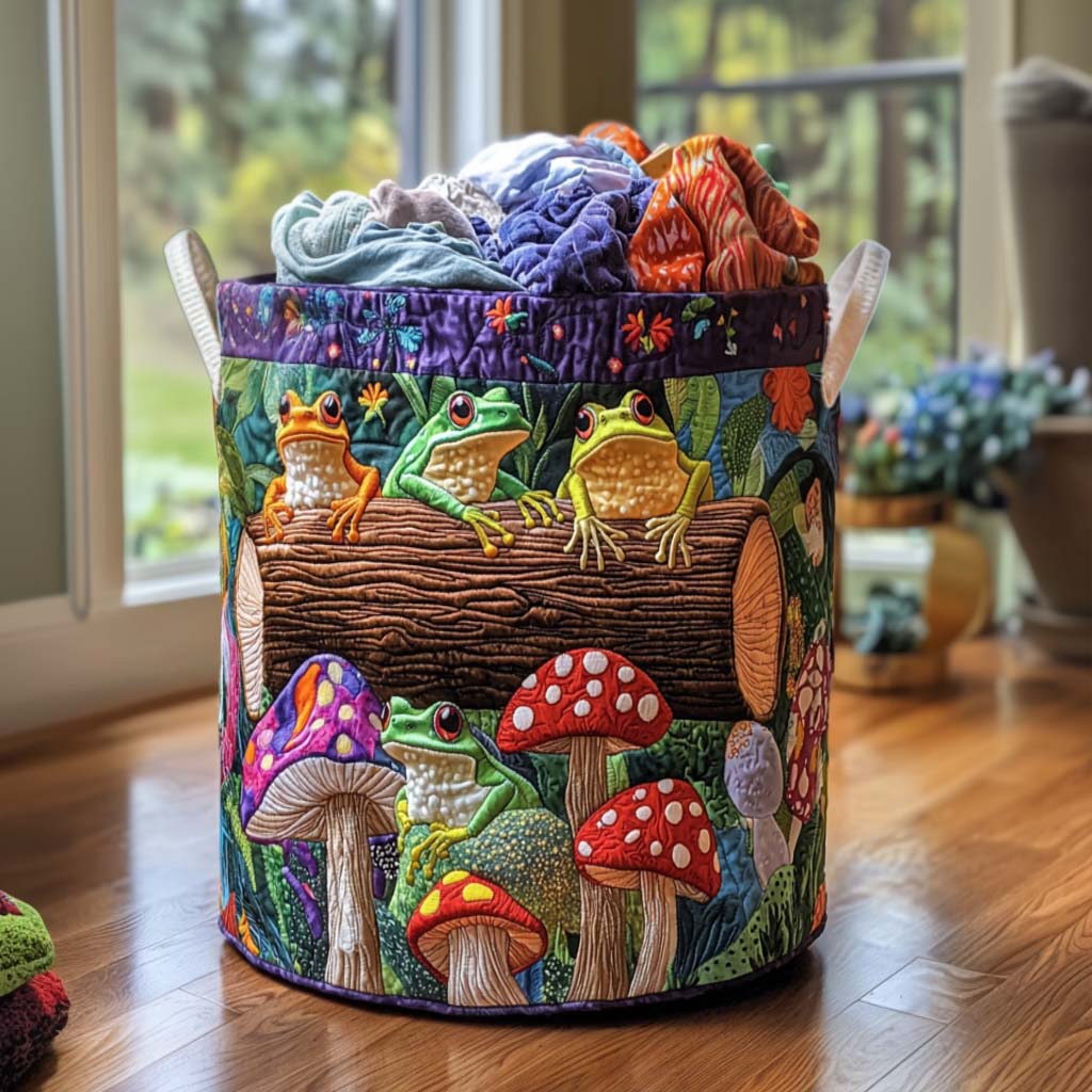 Quilted Laundry Basket - Frog Family
