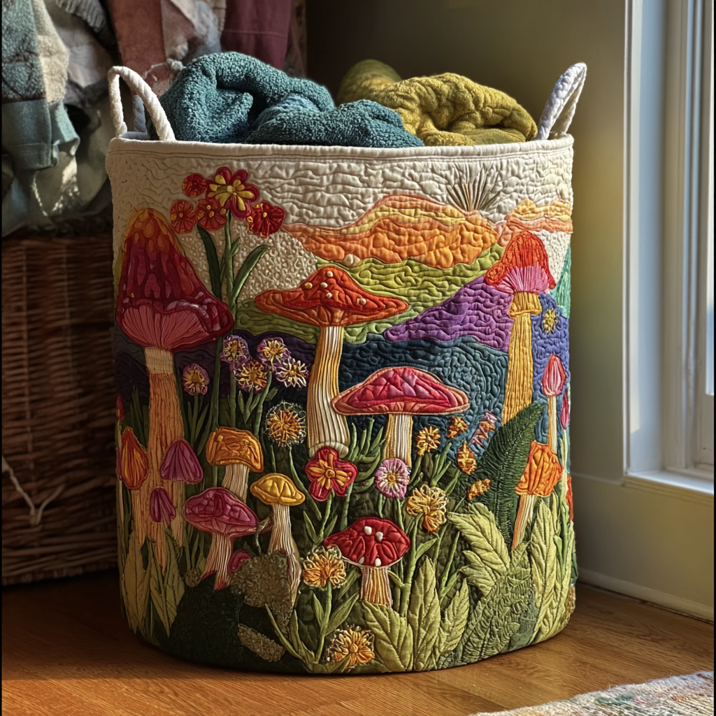 Quilted Laundry Basket - Garden at Dawn