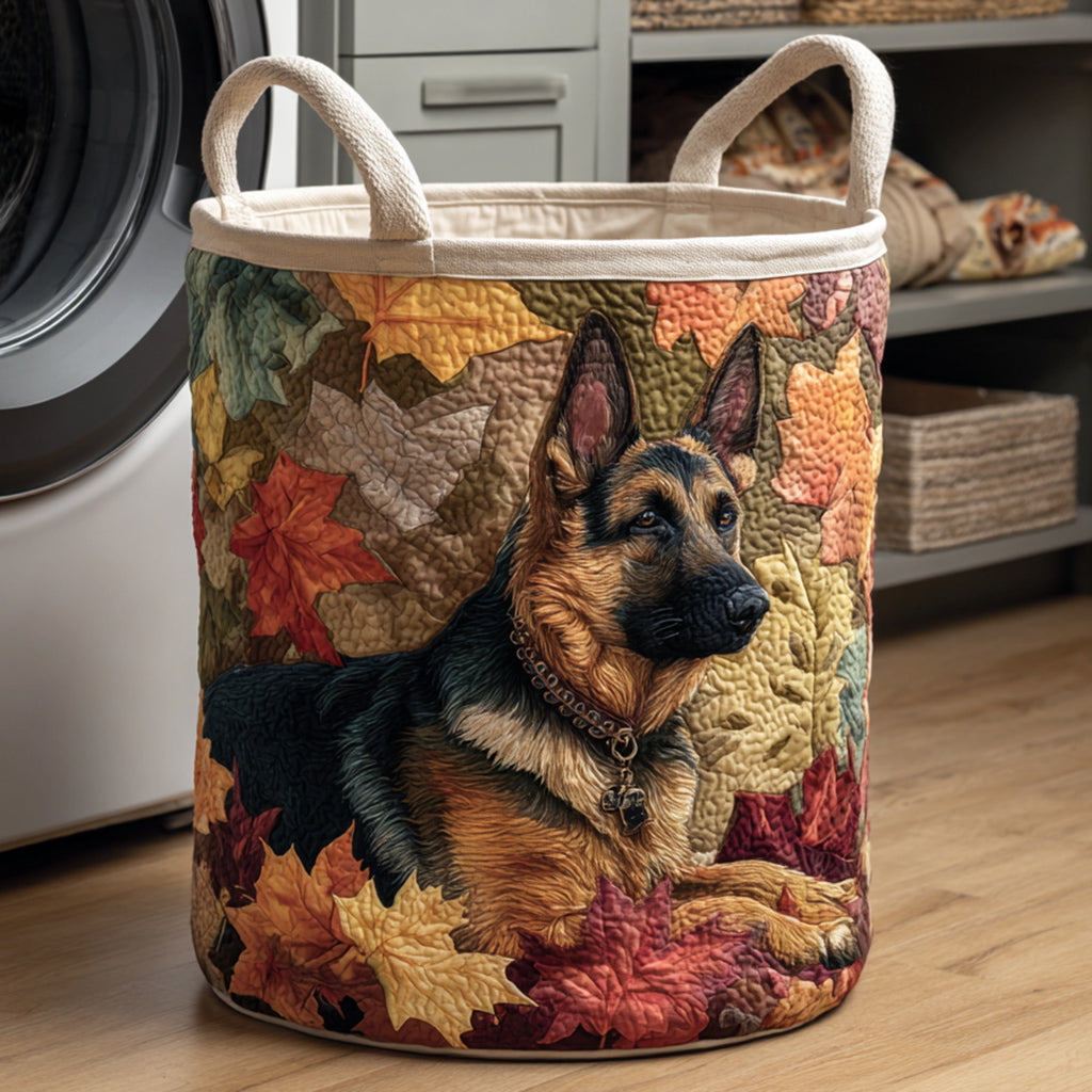 Quilted Laundry Basket - German Shepherd Among the Leaves