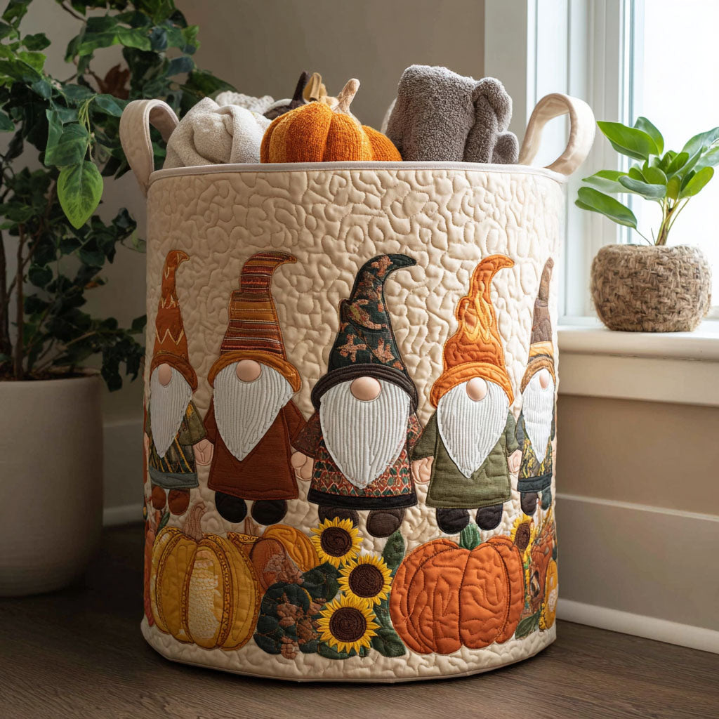 Quilted Laundry Basket - Gnome in the Pumpkin Patch