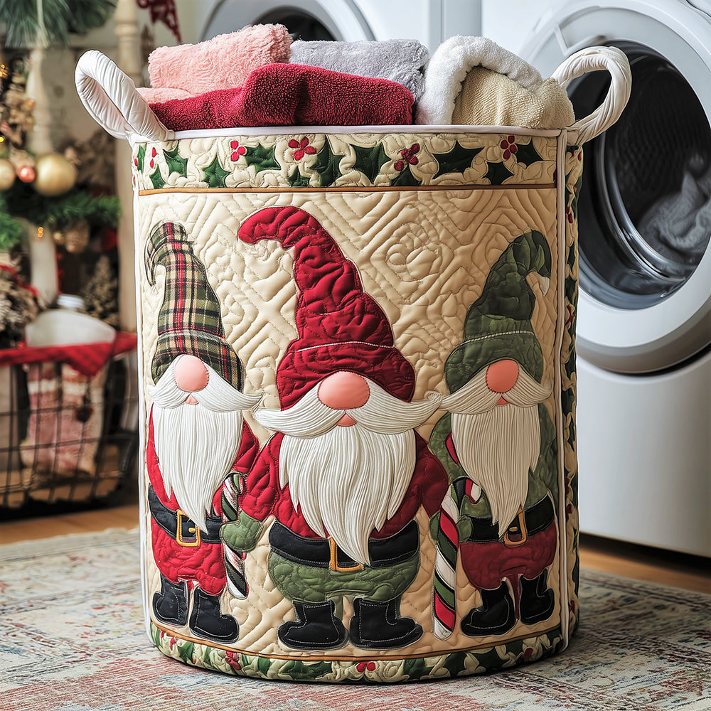 Quilted Laundry Basket - Gnome in the Snow