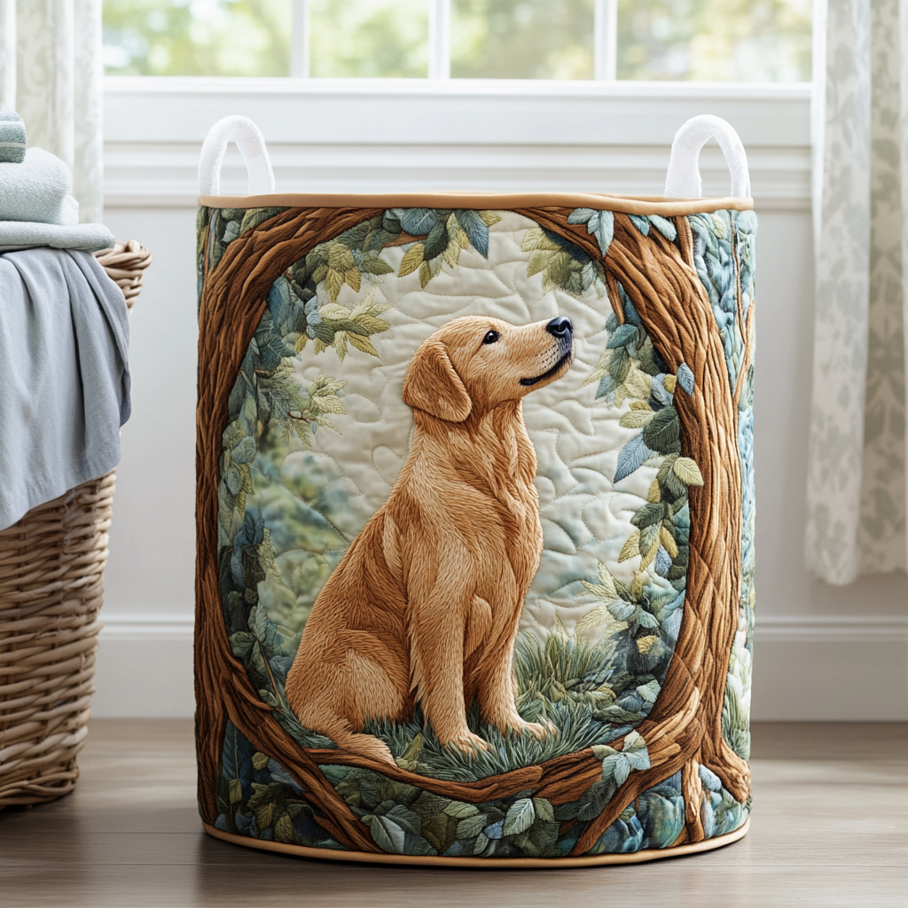 Quilted Laundry Basket - Golden Retriever Field