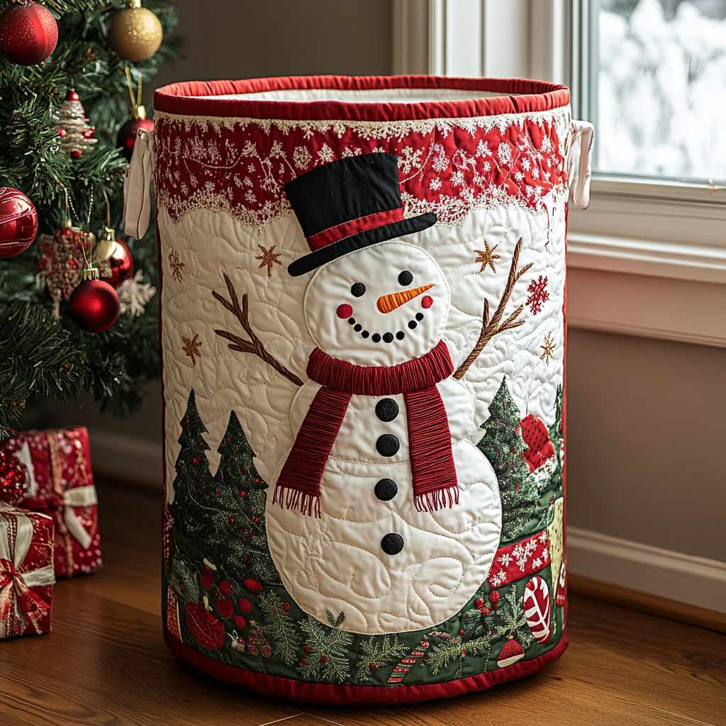 Quilted Laundry Basket - Happy Snowman