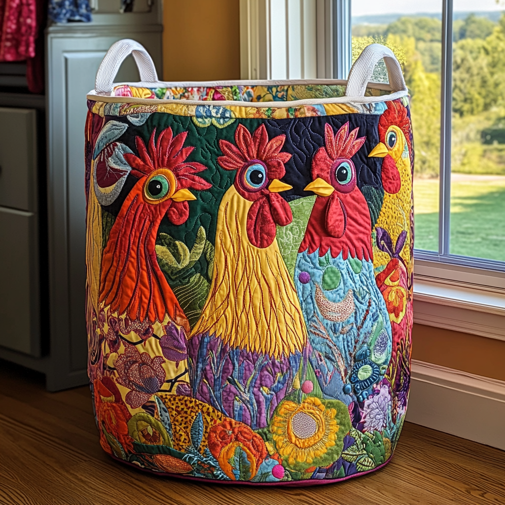 Quilted Laundry Basket - Hen