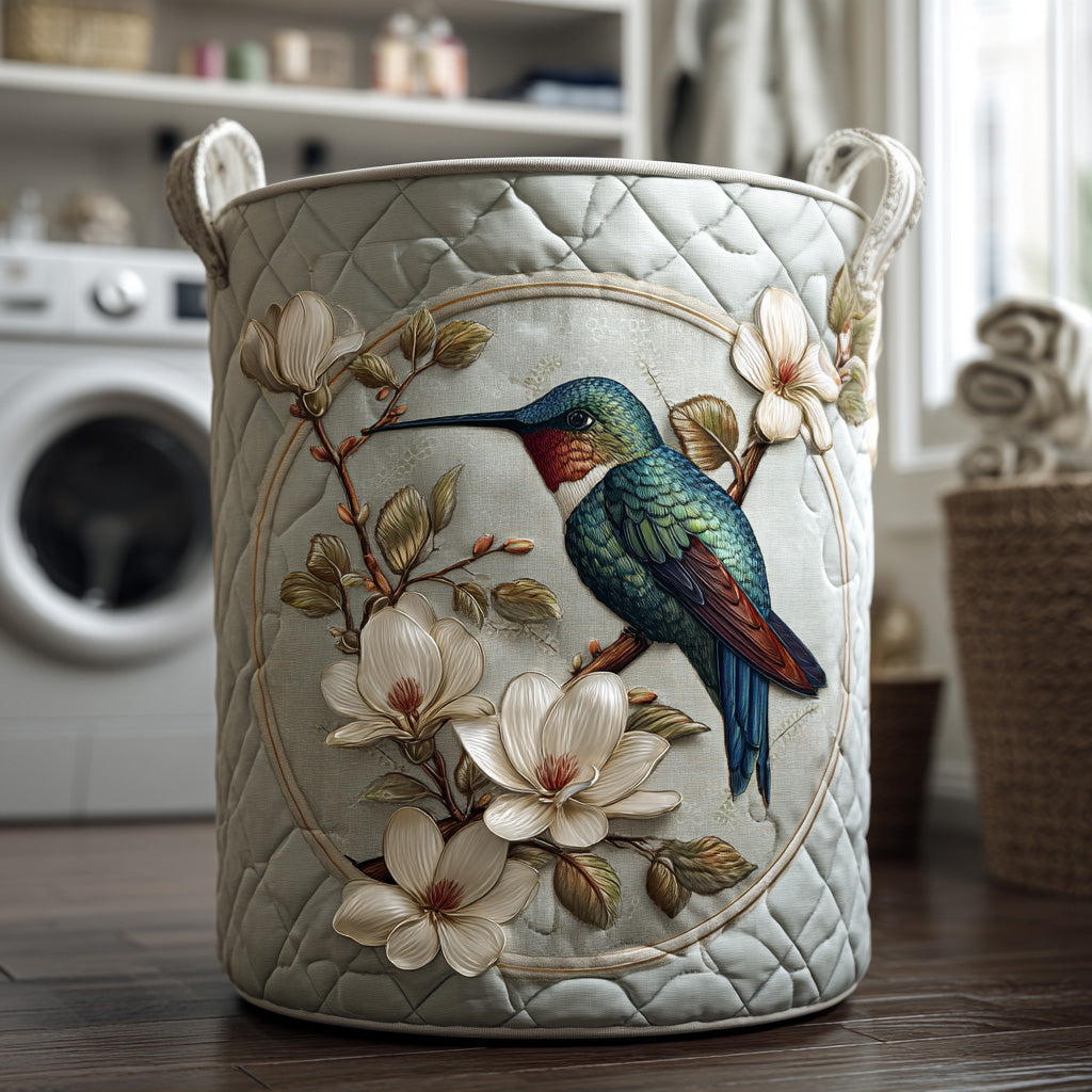 Quilted Laundry Basket - Hummingbird in Lace