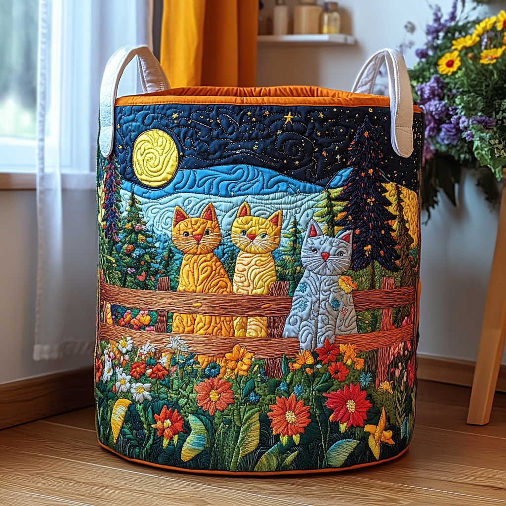 Quilted Laundry Basket - Lazy Cat