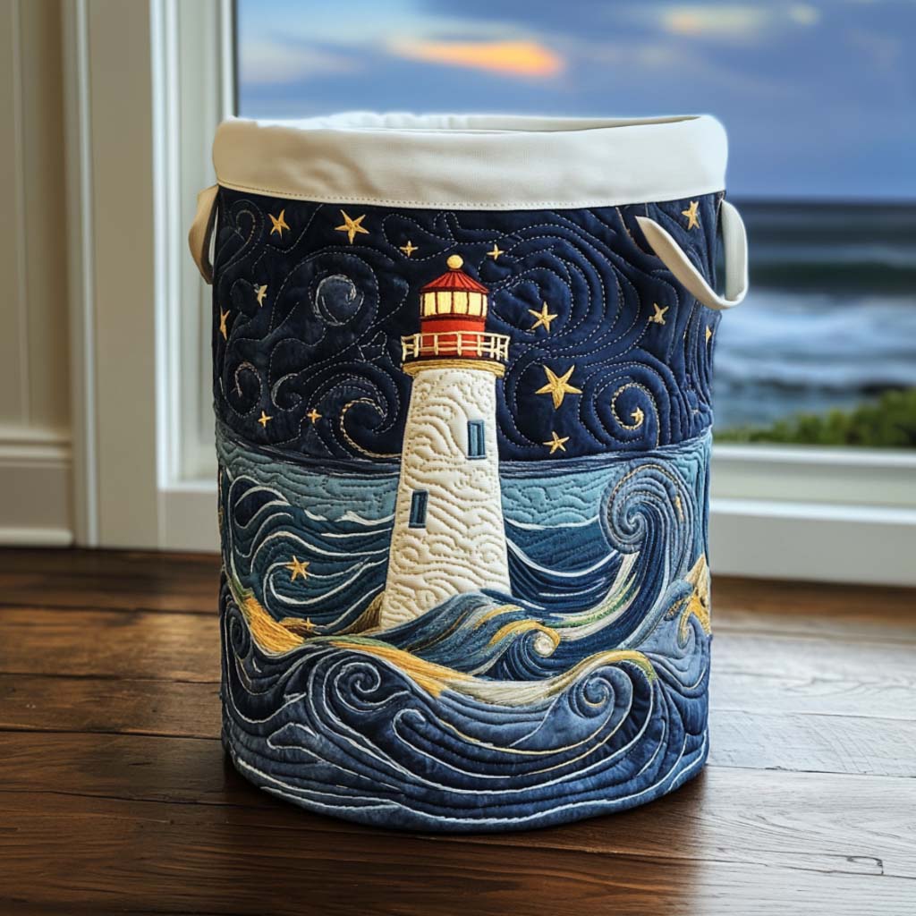 Quilted Laundry Basket - Lighthouse at Dusk