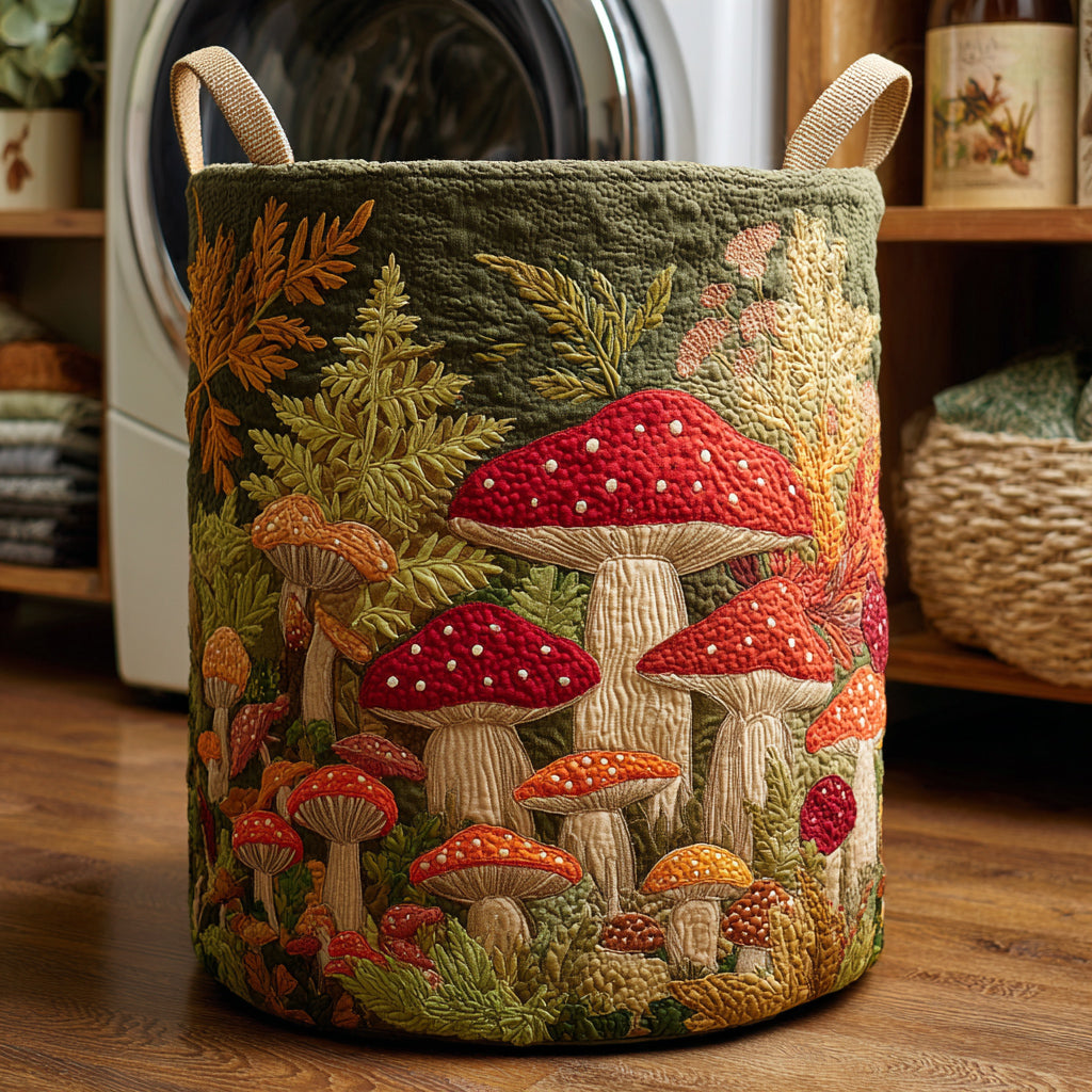 Quilted Laundry Basket - Mushroom Forest
