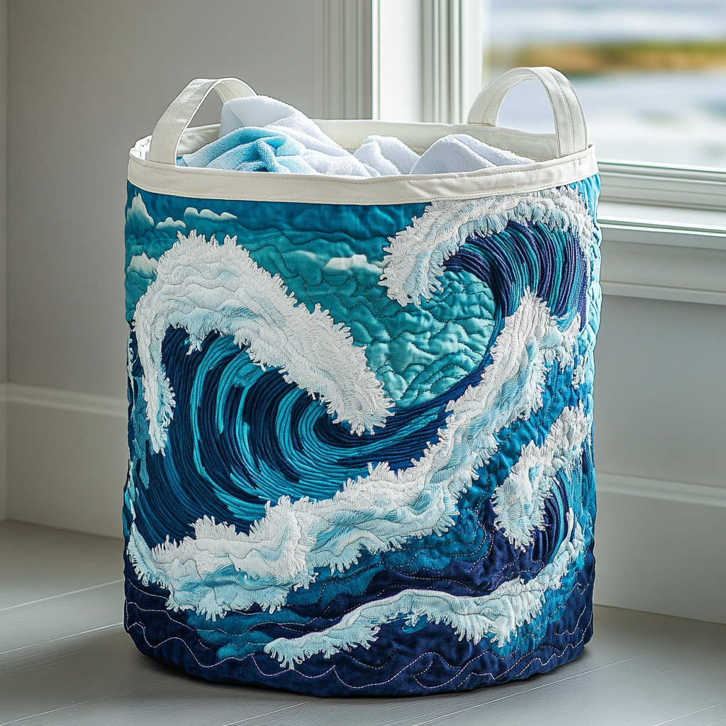 Quilted Laundry Basket - Ocean Wave
