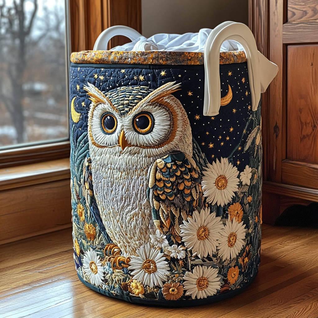 Quilted Laundry Basket - Owls