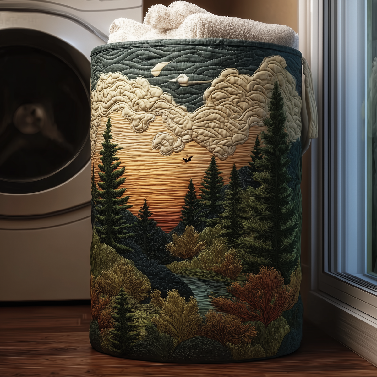 Quilted Laundry Basket - Pines at Sunset II