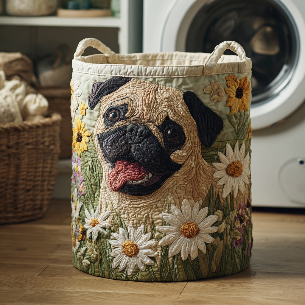 Quilted Laundry Basket - Pug Among the Daisies