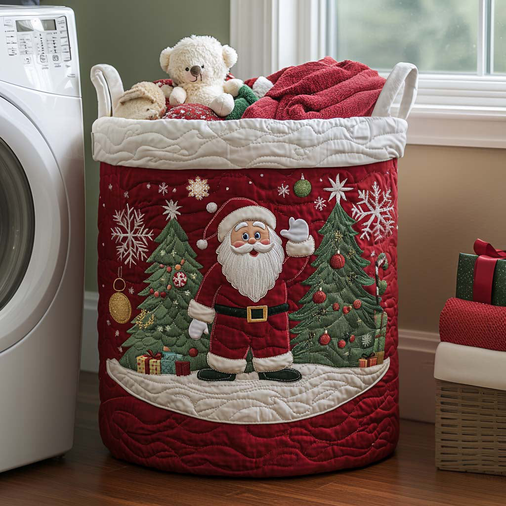 Quilted Laundry Basket - Santa's Joy