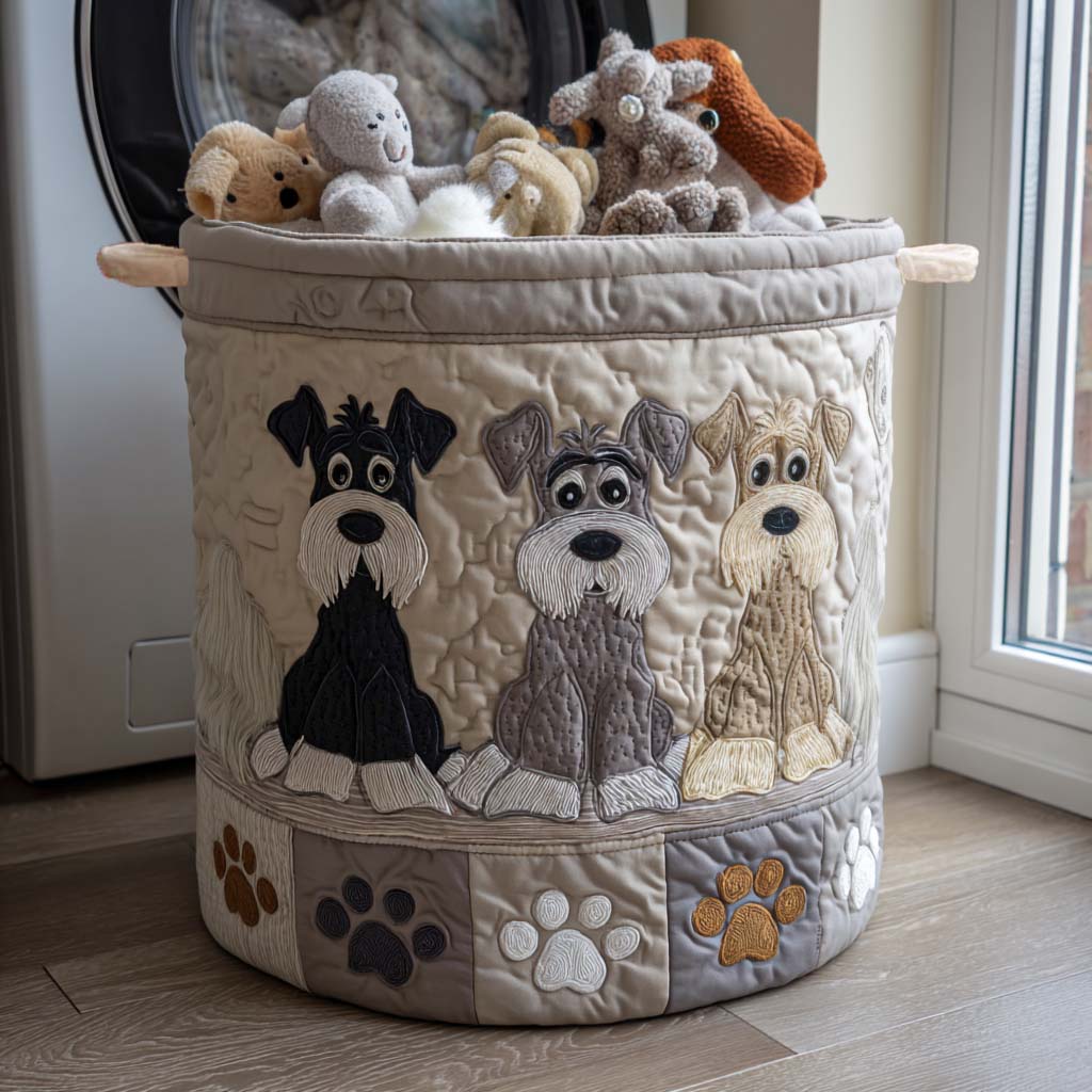Quilted Laundry Basket - Schnauzer Sketch