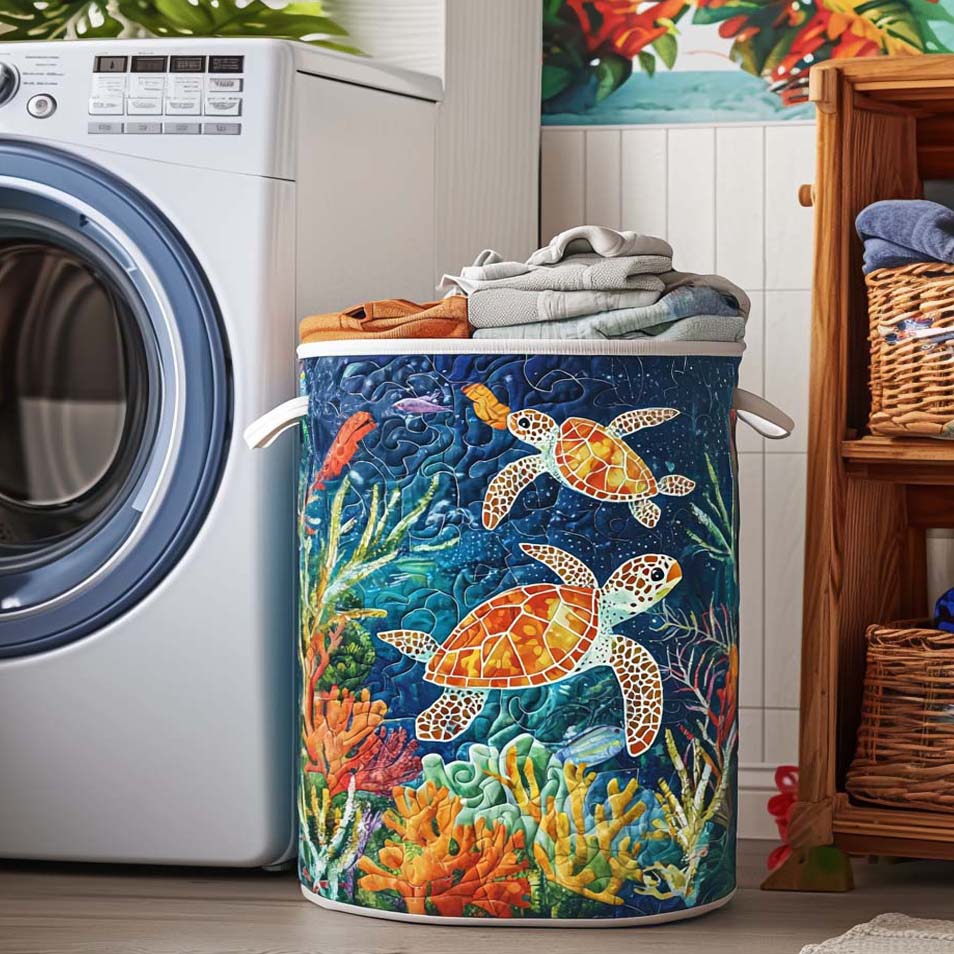 Quilted Laundry Basket - Sea Turtle