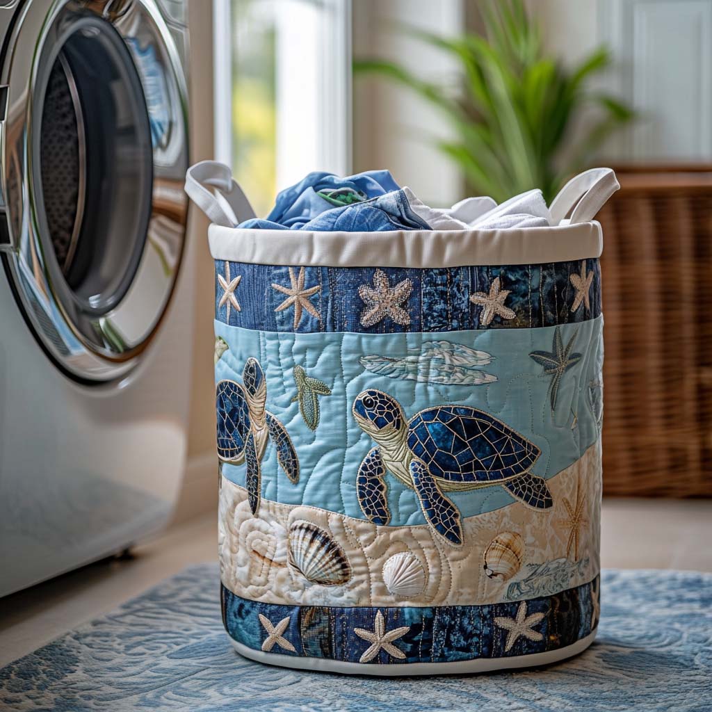 Quilted Laundry Basket - Sea Turtle