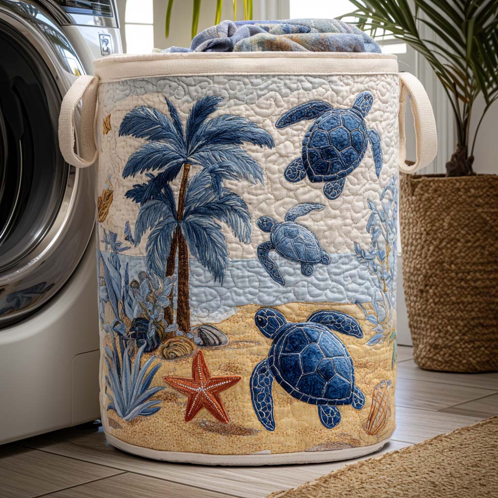 Quilted Laundry Basket - Sea Turtle