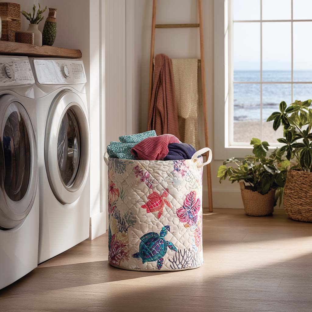 Quilted Laundry Basket - Sea Turtle