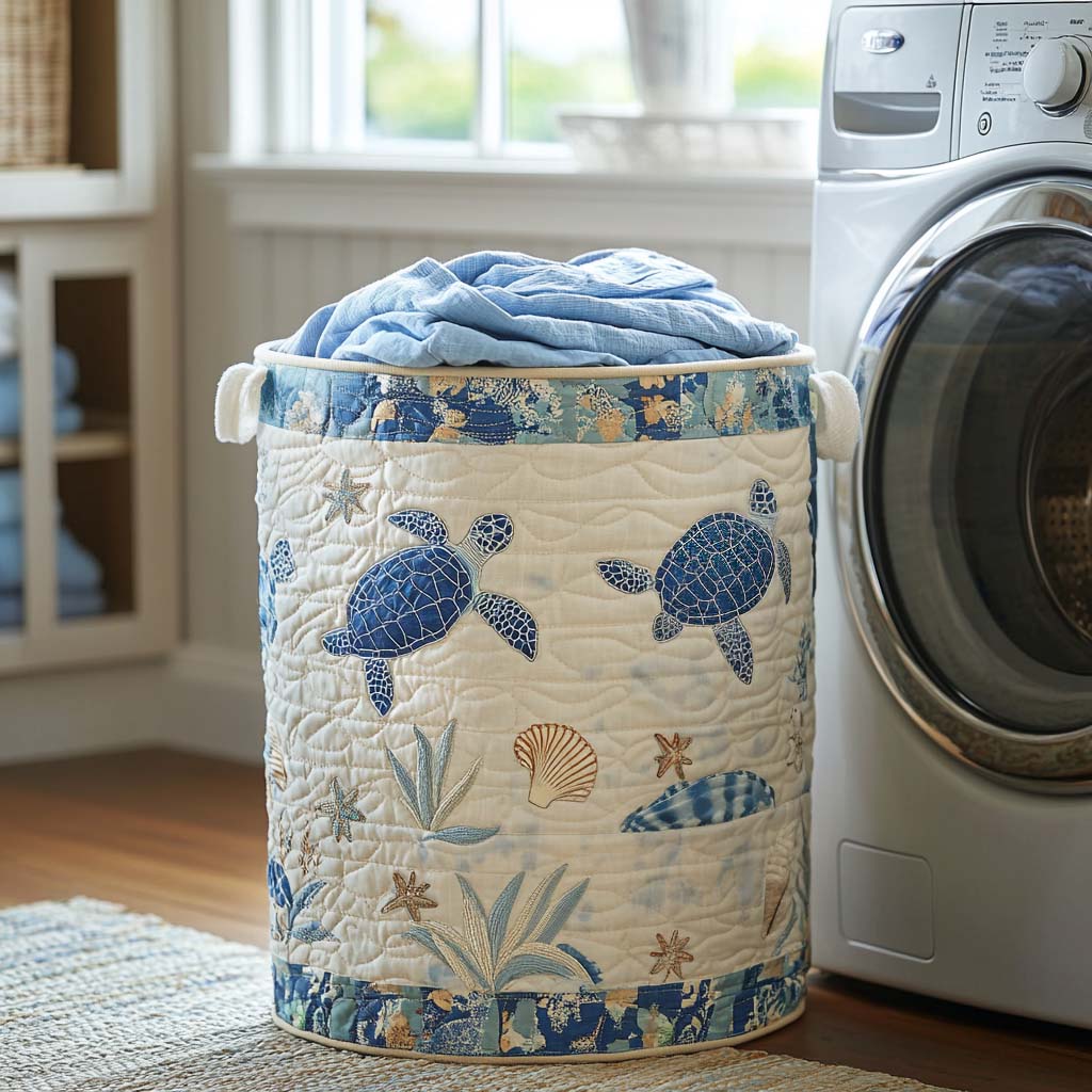 Quilted Laundry Basket - Sea Turtle