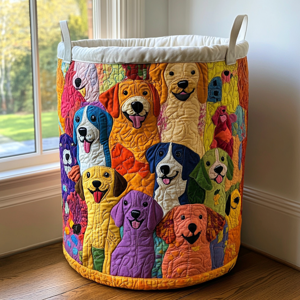 Quilted Laundry Basket - Shining Dogs