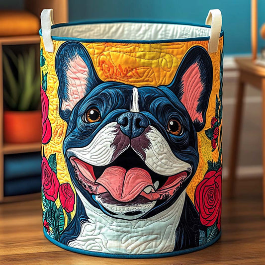 Quilted Laundry Basket - Smiling French Bulldog