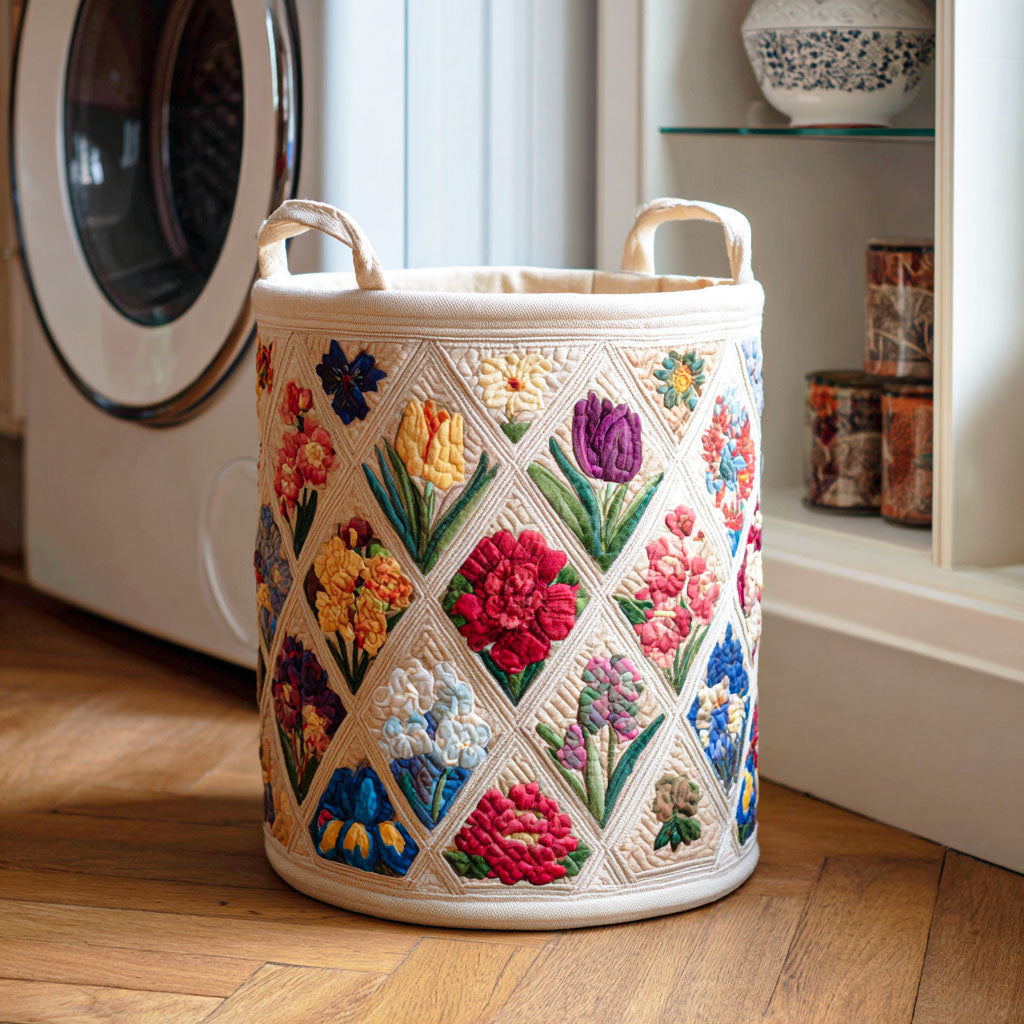 Quilted Laundry Basket - Spring Flowers
