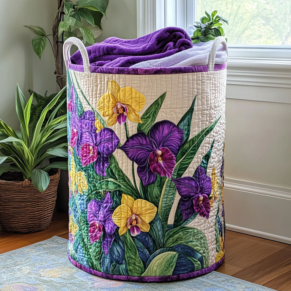 Quilted Laundry Basket - Sunset with Orchids