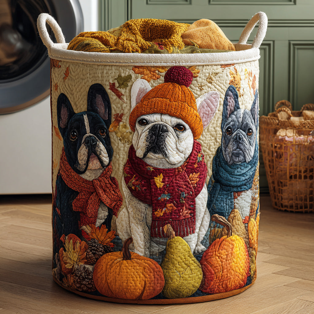 Quilted Laundry Basket - Trio of Cuddly Bulldogs