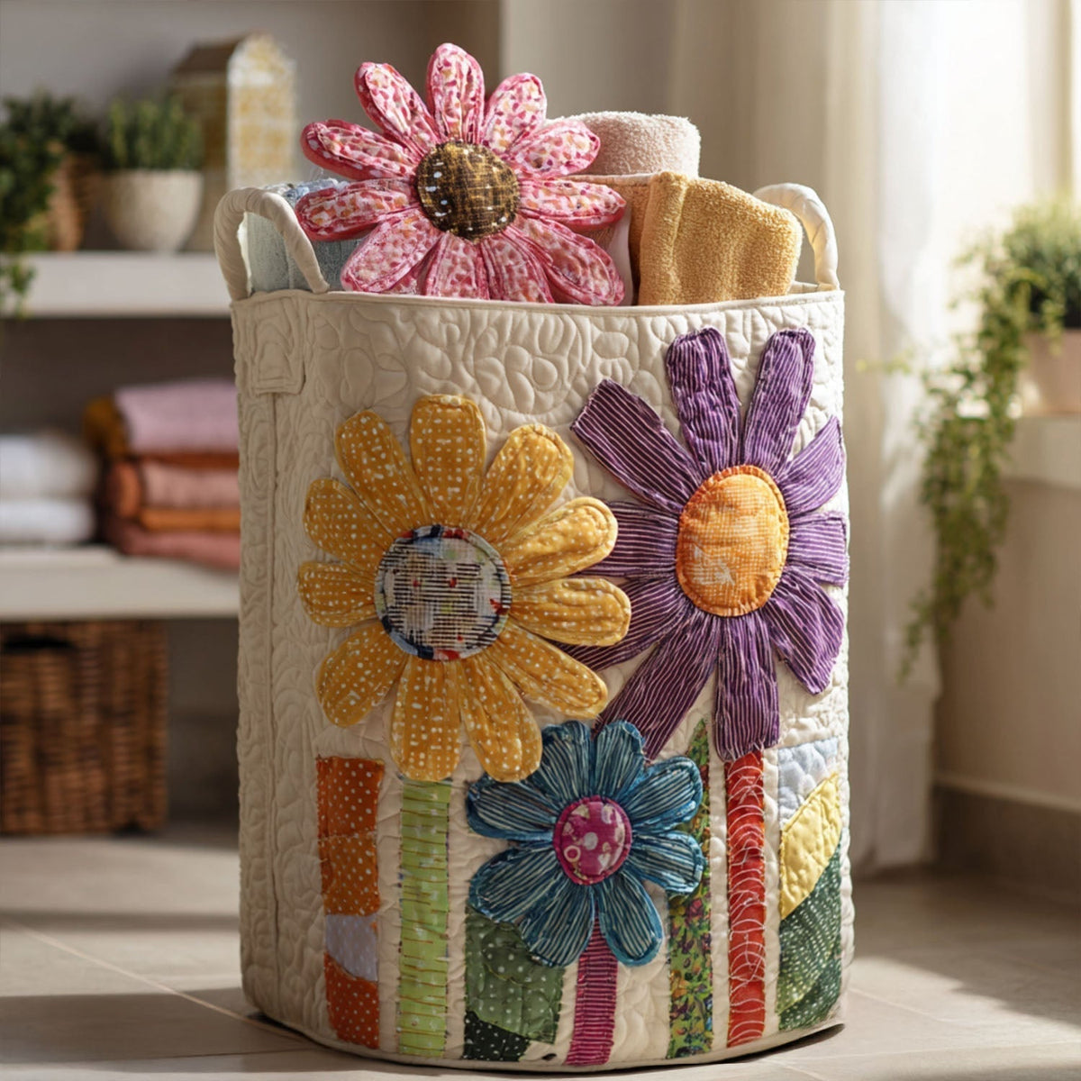 Quilted Laundry Basket - Vintage Flowers