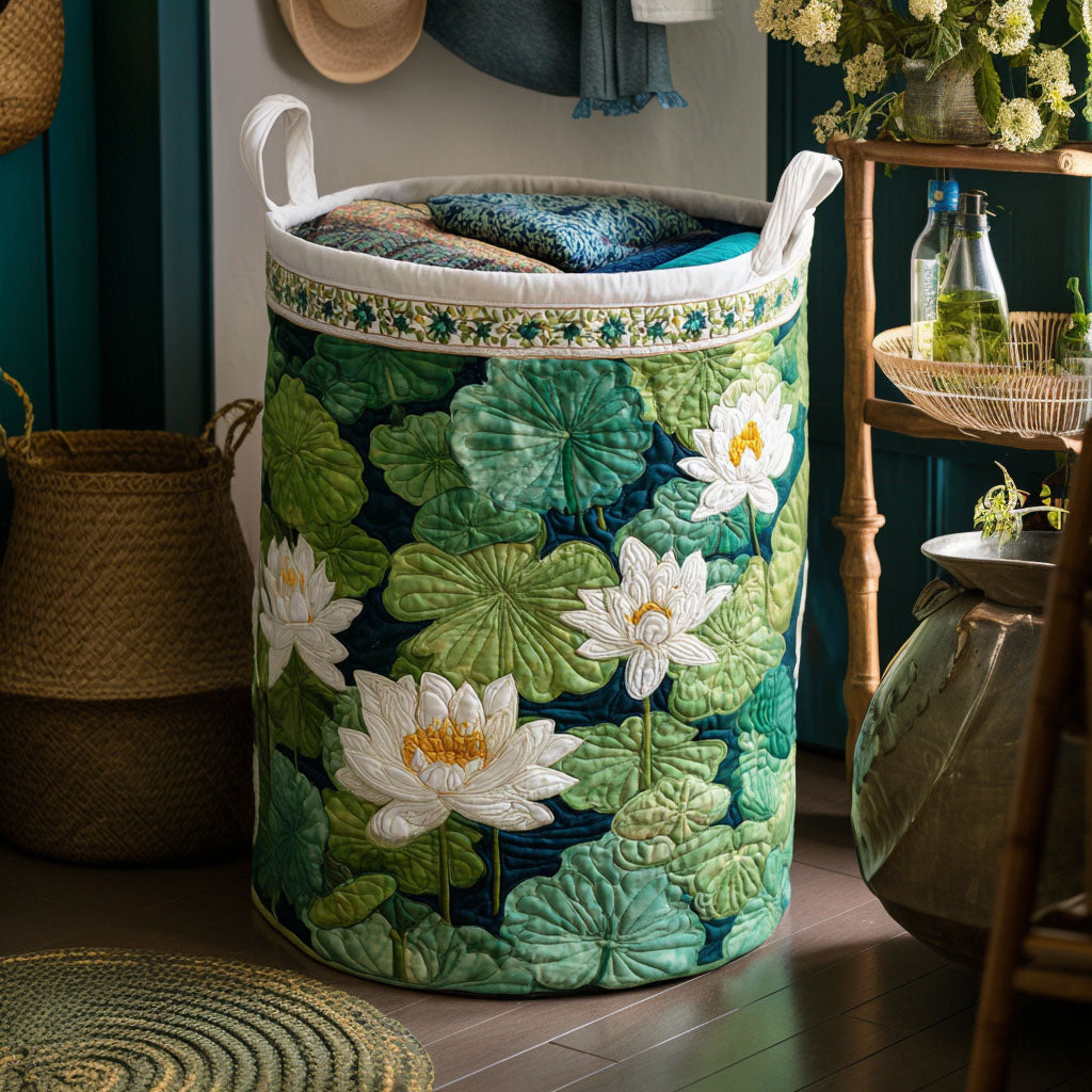 Quilted Laundry Basket - Water Lily Pond