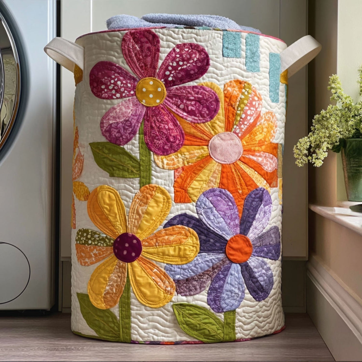 Quilted Laundry Basket - Wildflower Dance