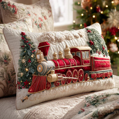 Quilted Pillow Sham - Festive Steam Locomotive