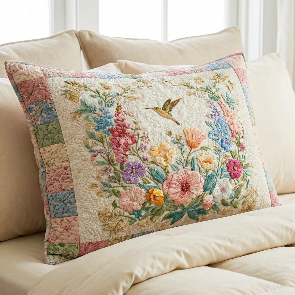 Quilted Pillow Sham - Flower Fields