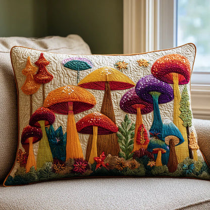 Quilted Pillow Sham - Mushroom Garden
