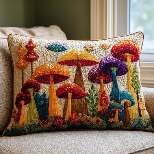 Quilted Pillow Sham - Mushroom Garden