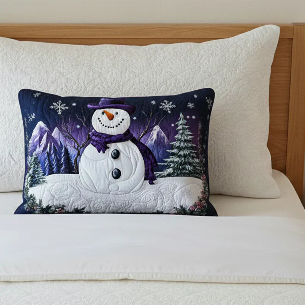 Quilted Pillow Sham - Purple Snowman