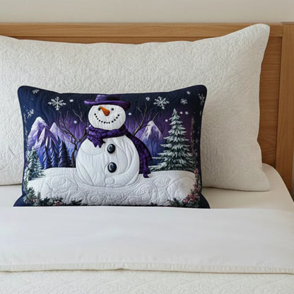 Quilted Pillow Sham - Purple Snowman