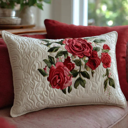 Quilted Pillow Sham - Rose Garden Hearts