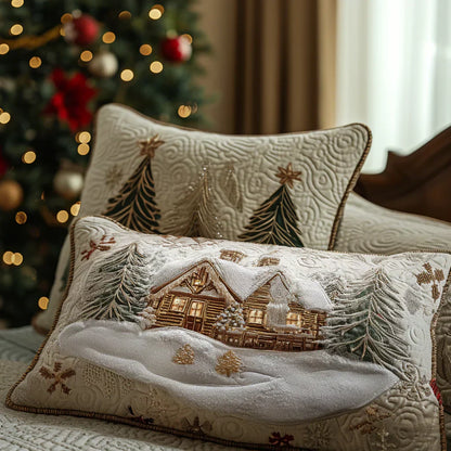 Quilted Pillow Sham - Snow-Covered Cabin