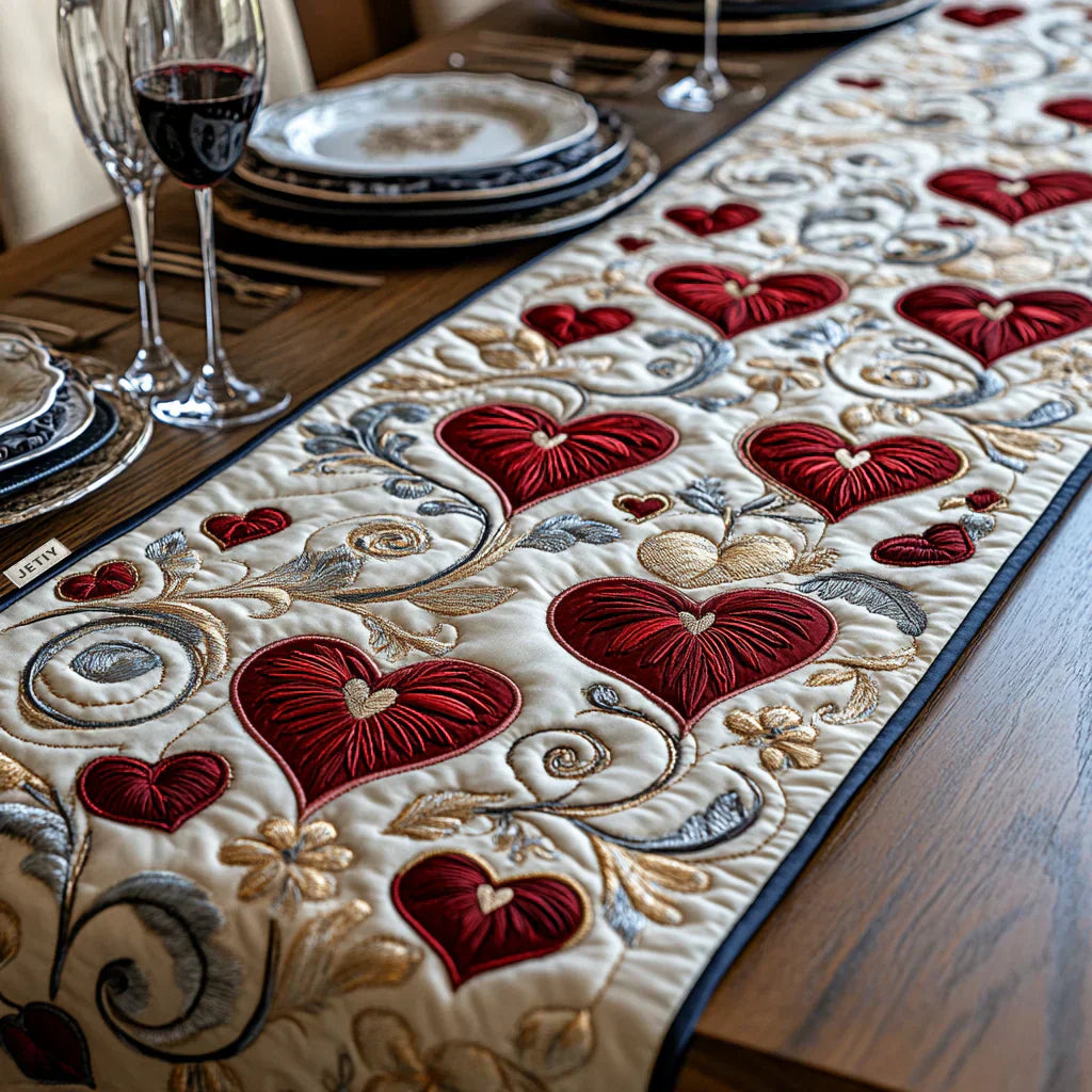 Quilted Table Runner - Cascading Hearts