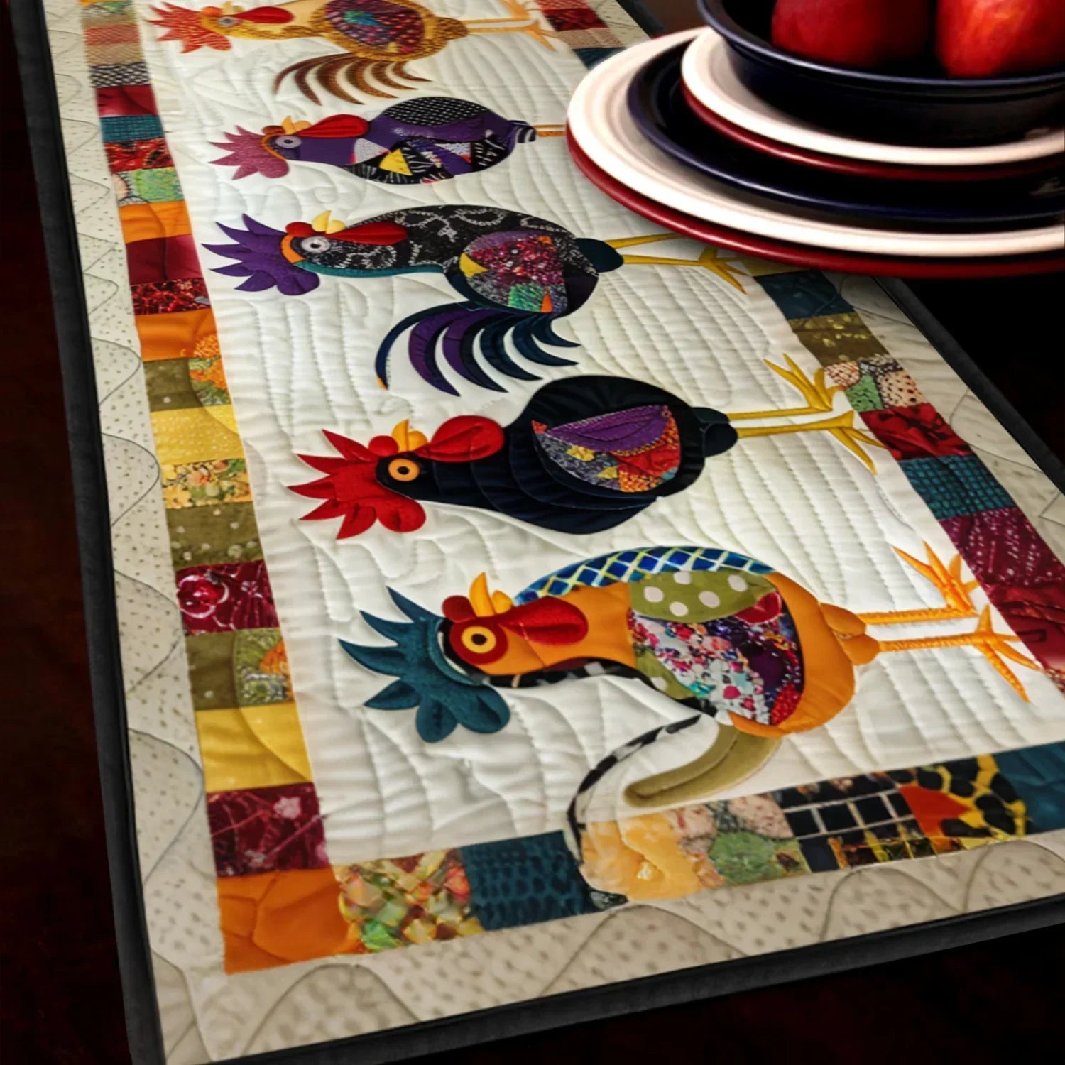 Quilted Table Runner - Parade of Roosters