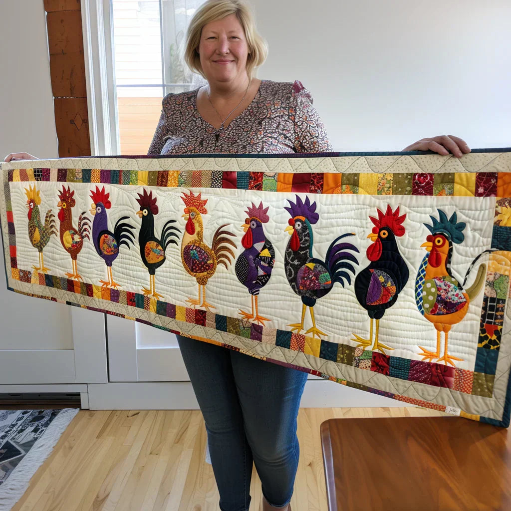 Quilted Table Runner - Parade of Roosters
