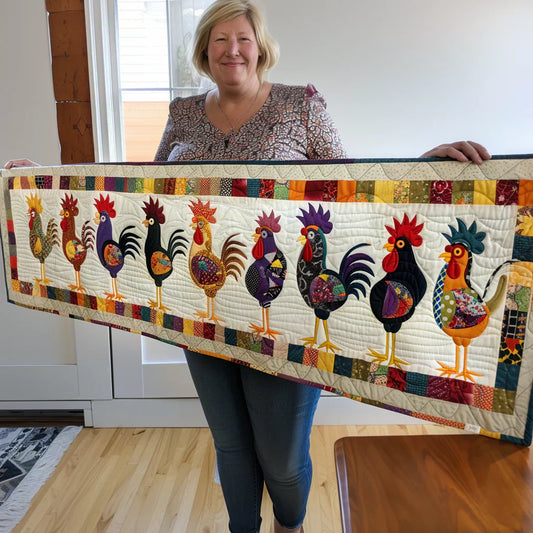 Quilted Table Runner - Parade of Roosters